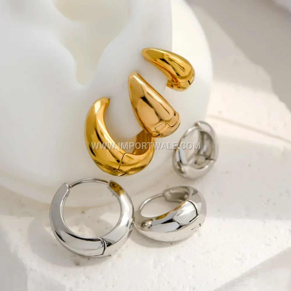 Eighteen Karat Gold Plated Teardrop Hoop Earrings with Stone