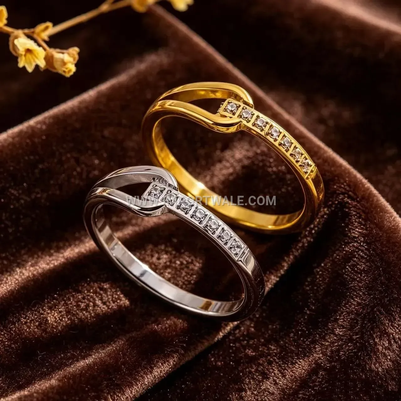 Geometric Cutout Stainless Steel Rhinestone Band Ring