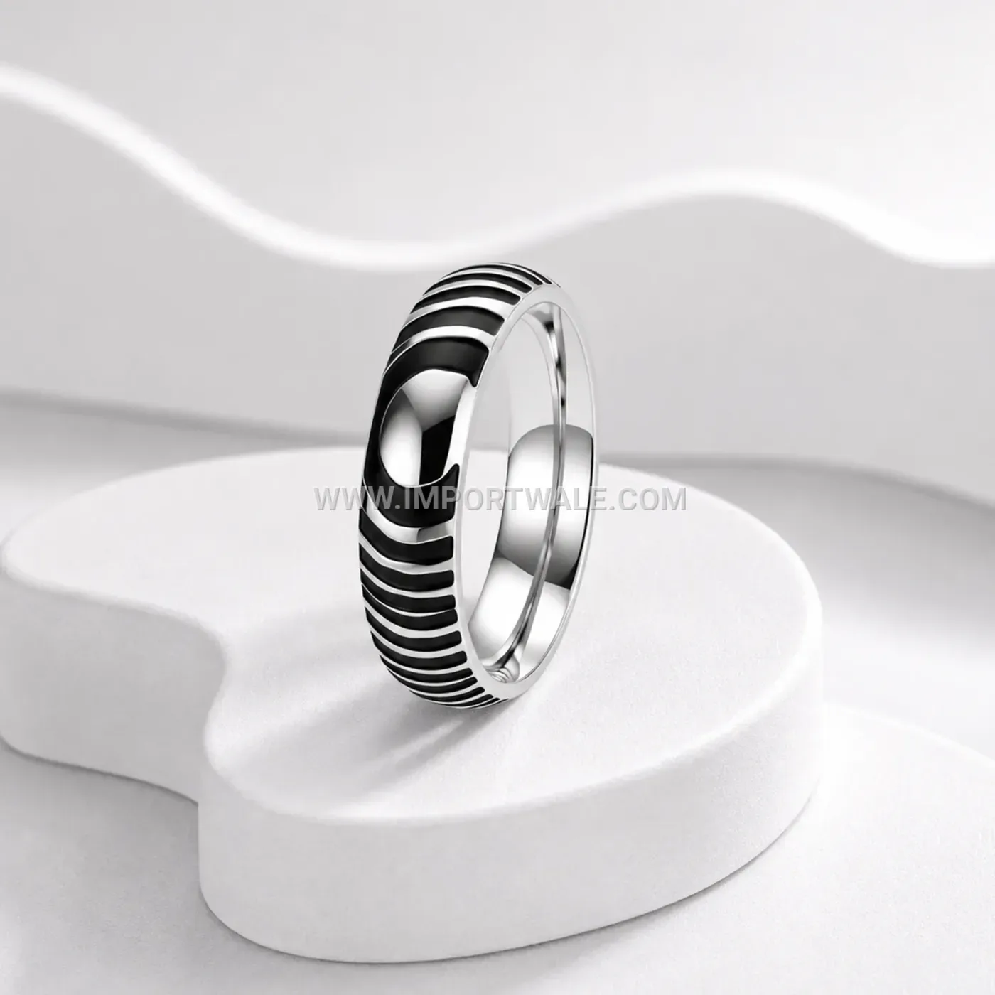 Striped Enamel Inlay Stainless Steel Plain Band Ring