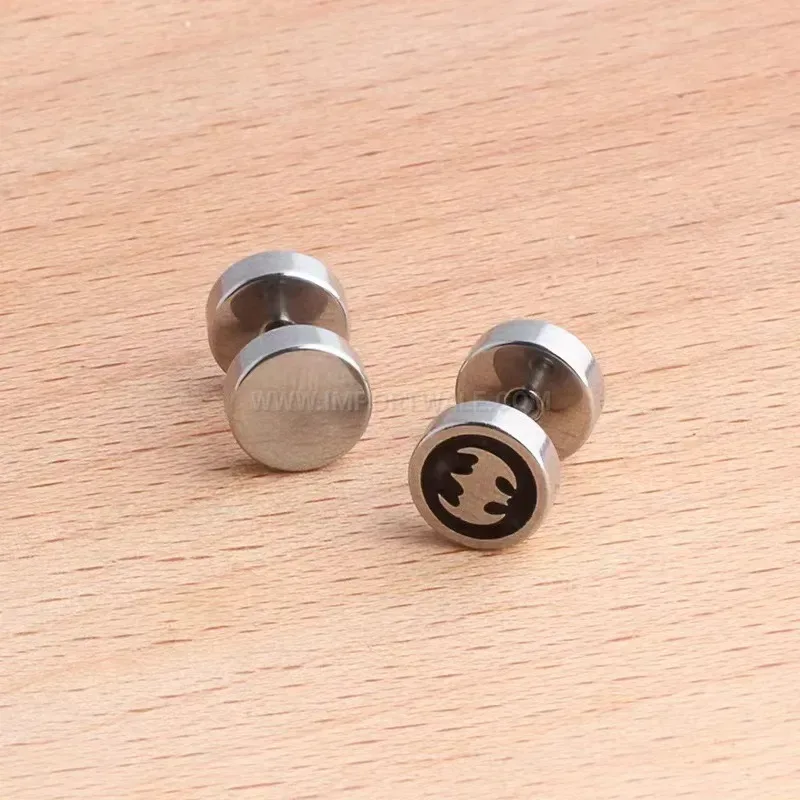 Chic Punk Titanium Steel Barbell Disc Stud Earrings