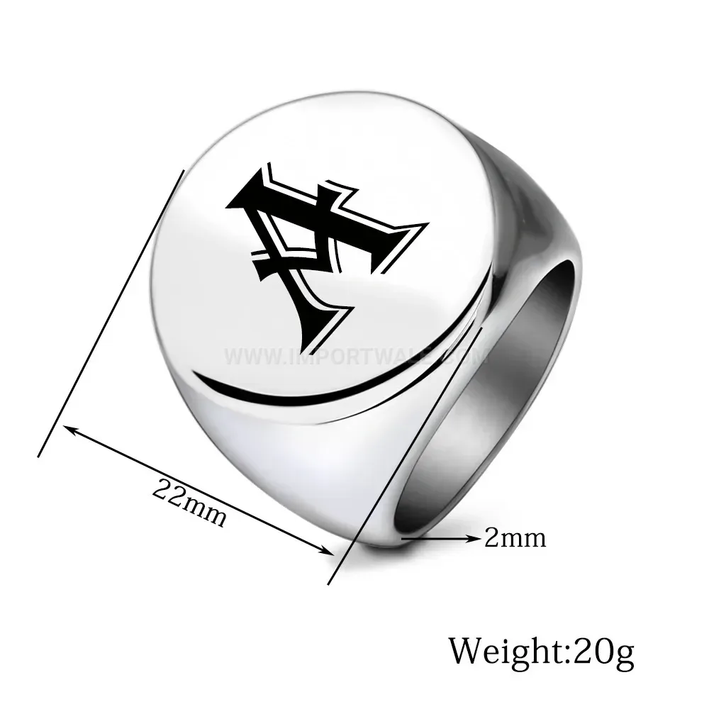 Elegant Laser Engraved Alphabet Circular Stainless Steel Signet Ring