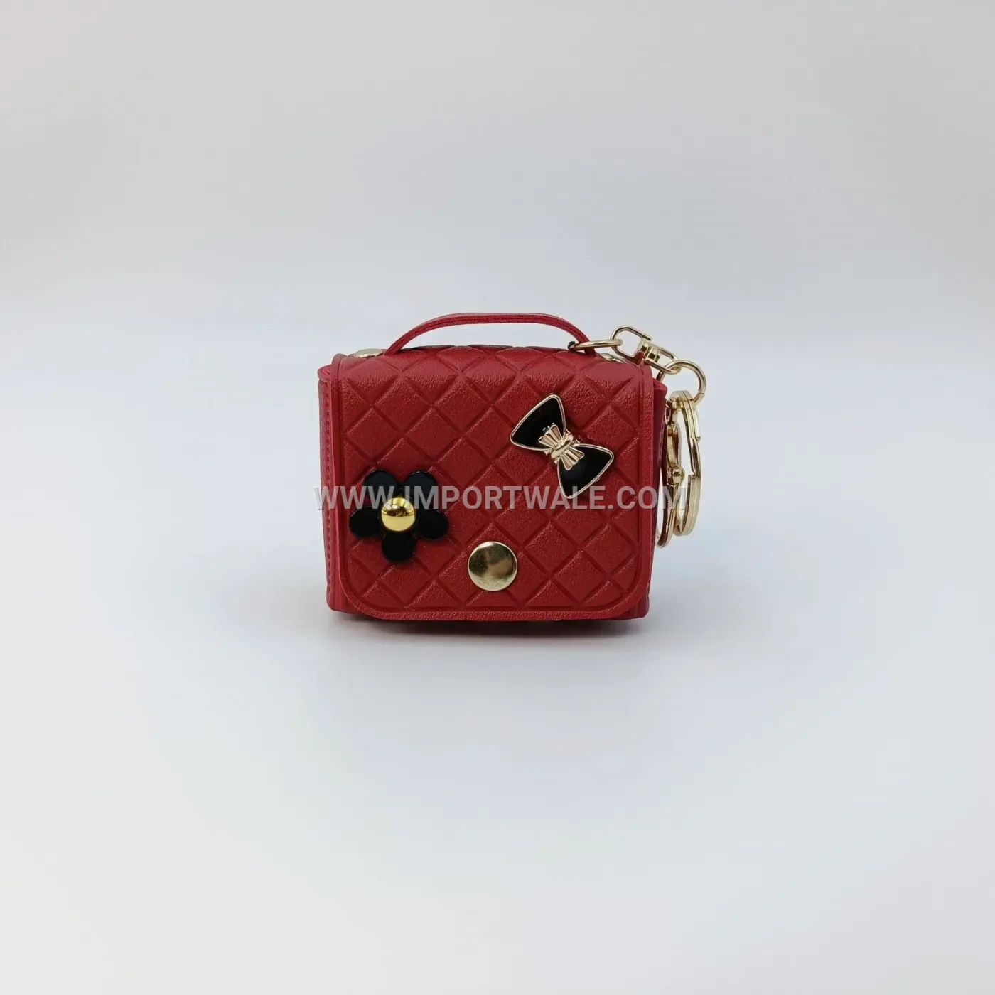 Miniature Quilted Leather Bow Keychain Pouch Charm