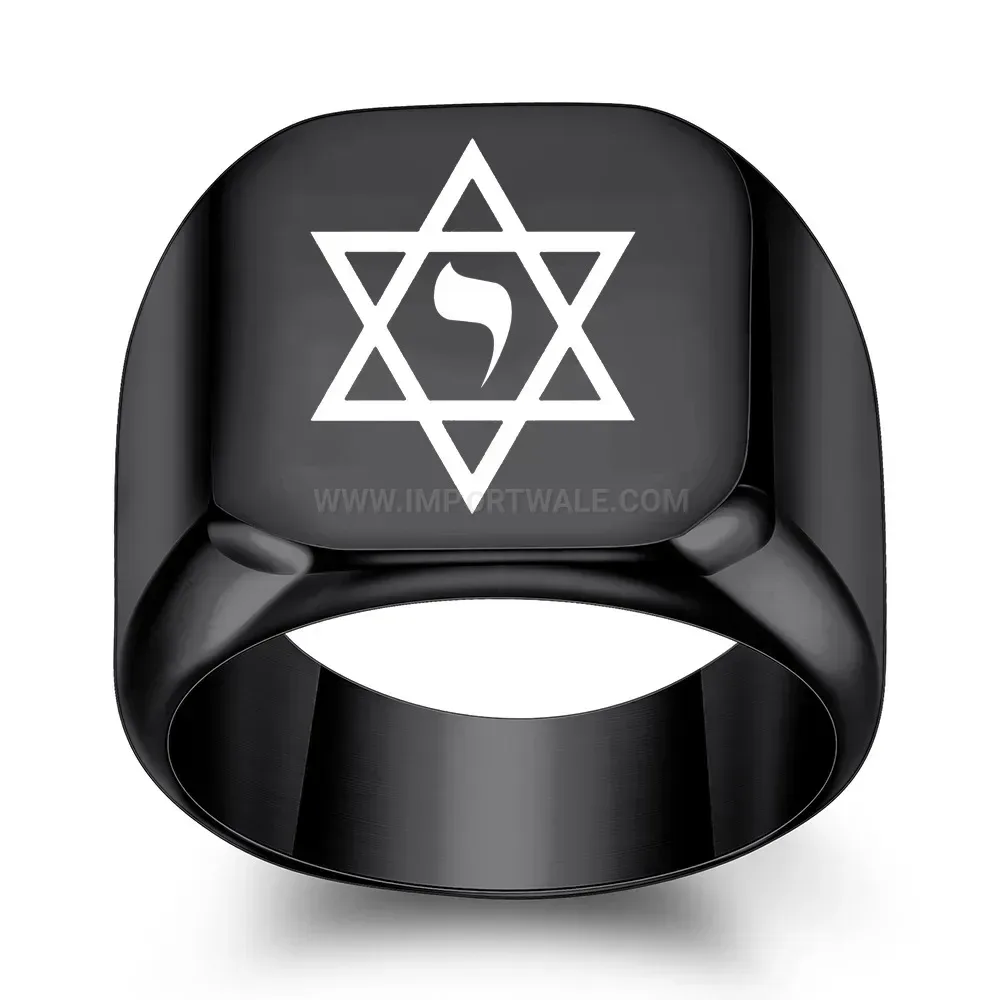 Trendy Hexagram Engraved Stainless Steel Statement Signet Ring