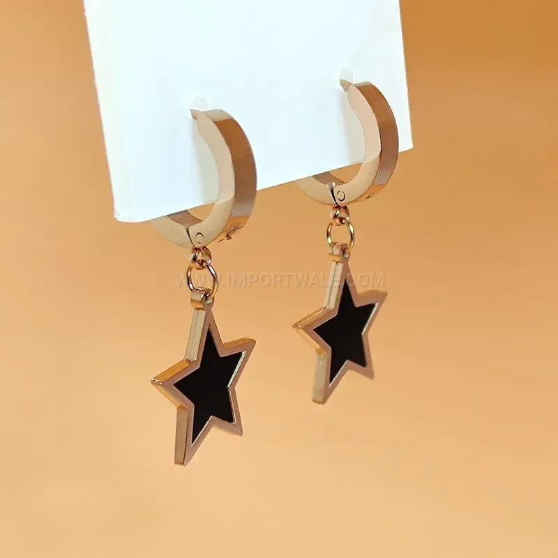 Stainless Steel Black Shell Geometric Stud Earrings