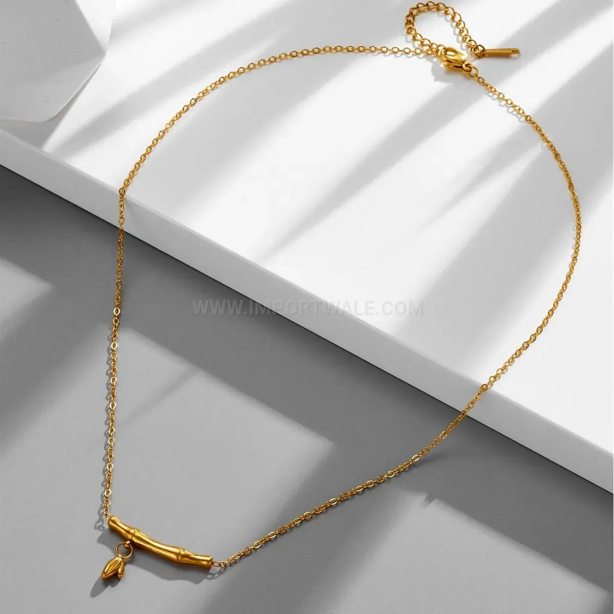 Premium Titanium Steel Bamboo Node Pendant Collar Necklace Gold