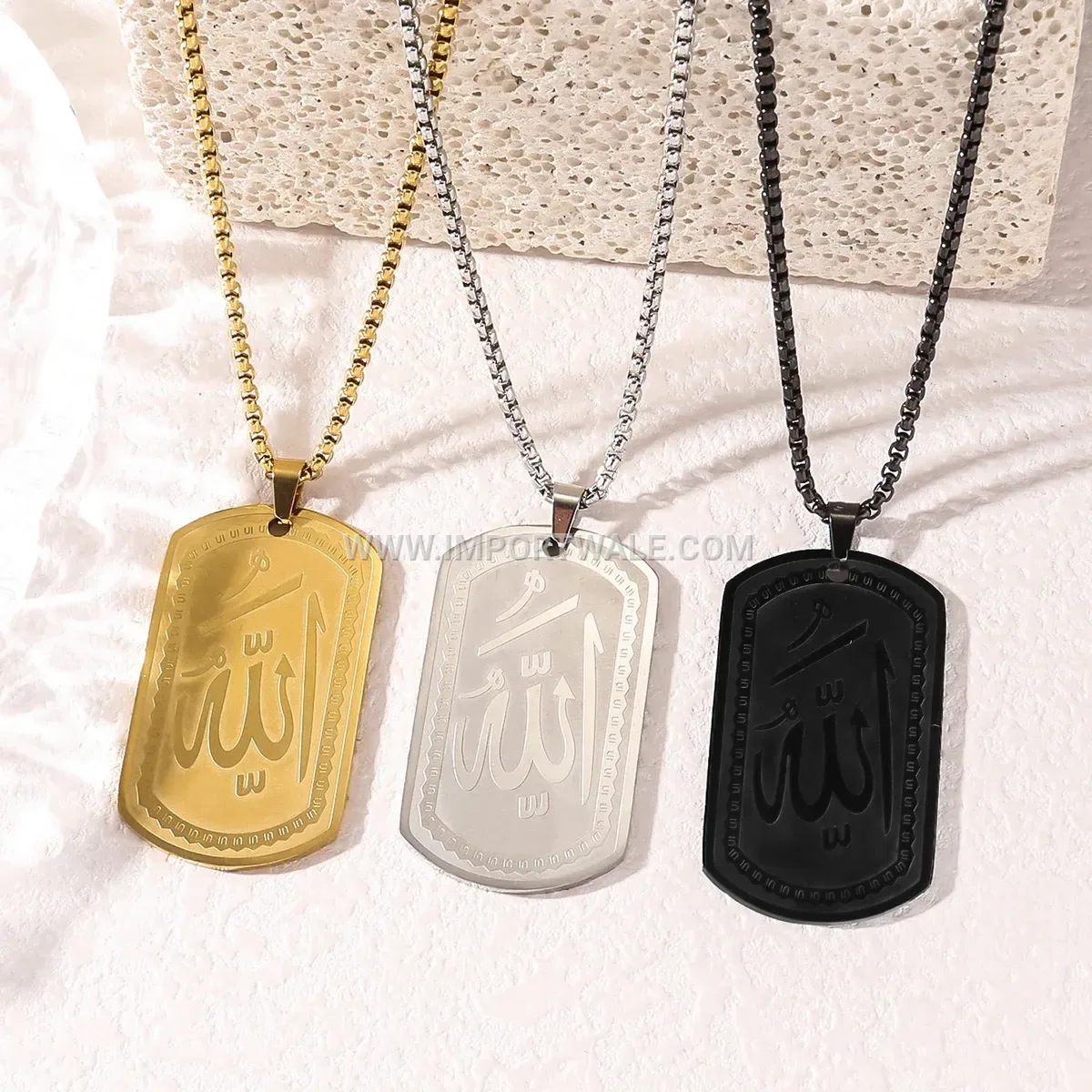 Arabic Calligraphy Islamic Gold Plated Stainless Steel Pendant Necklace
