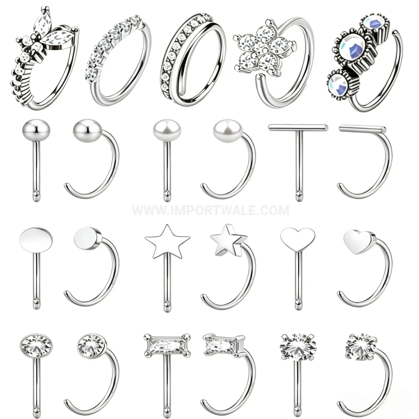 Chic Zircon Stainless Steel Multi-Style Piercing Jewelry Set