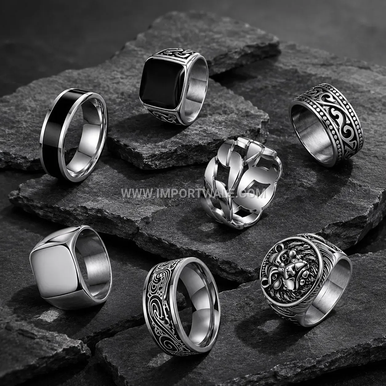 Vintage Style Geometric Stainless Steel Wide Band Ring