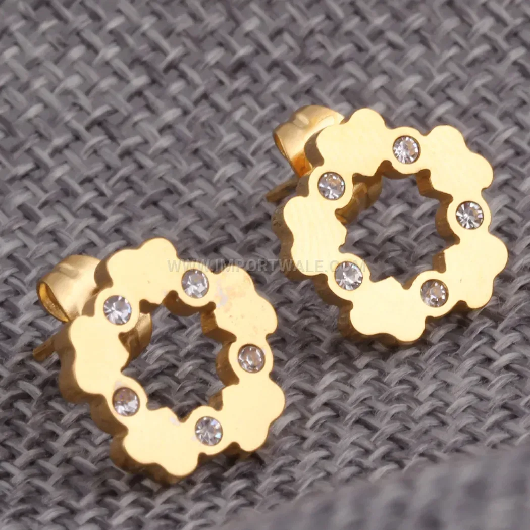 Rhinestone Star and Heart Gold Plated Stainless Steel Stud Earrings 13mm