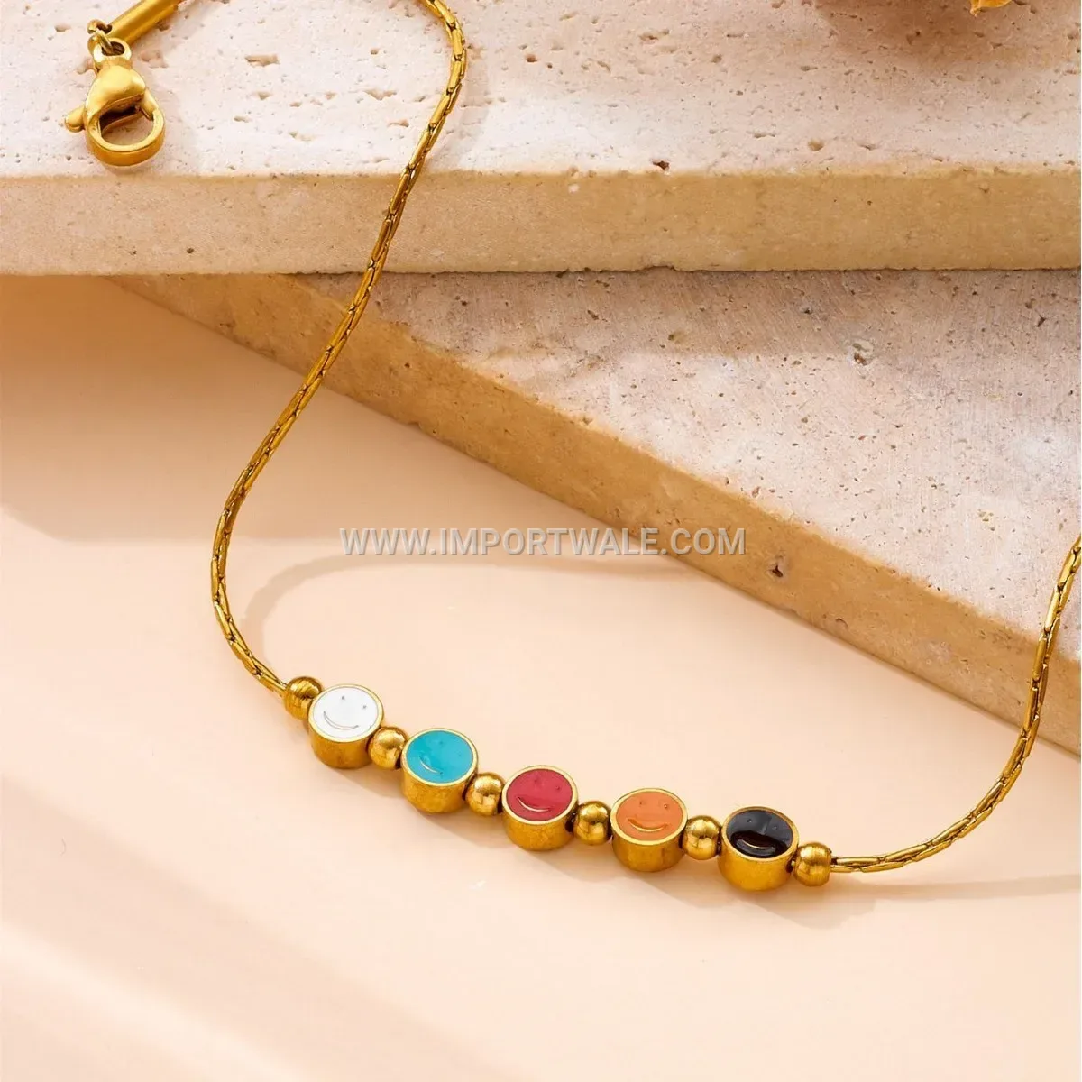 Multicolor Smiley Face Interlocking Ring Stainless Steel Anklet