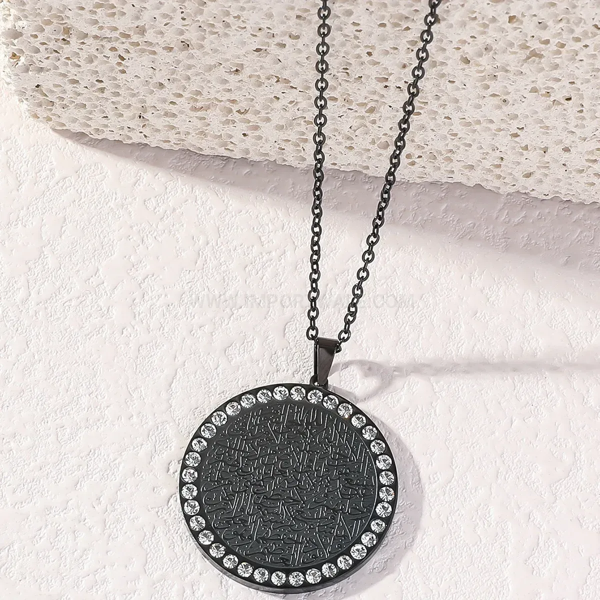 Premium Stainless Steel Islamic Shahada Medallion Pendant Link Chain Necklace