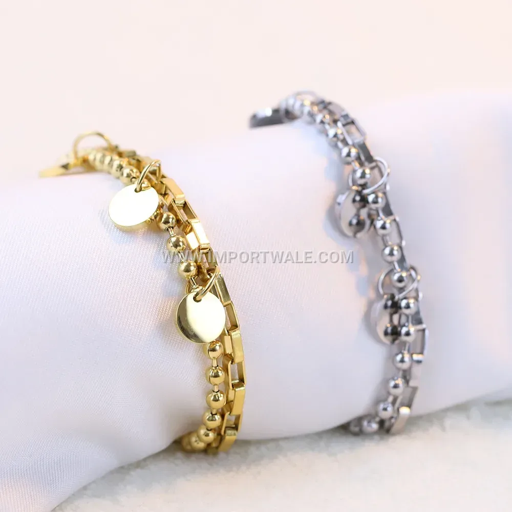 Double Layer Stainless Steel Heart Charm Chain Bracelet