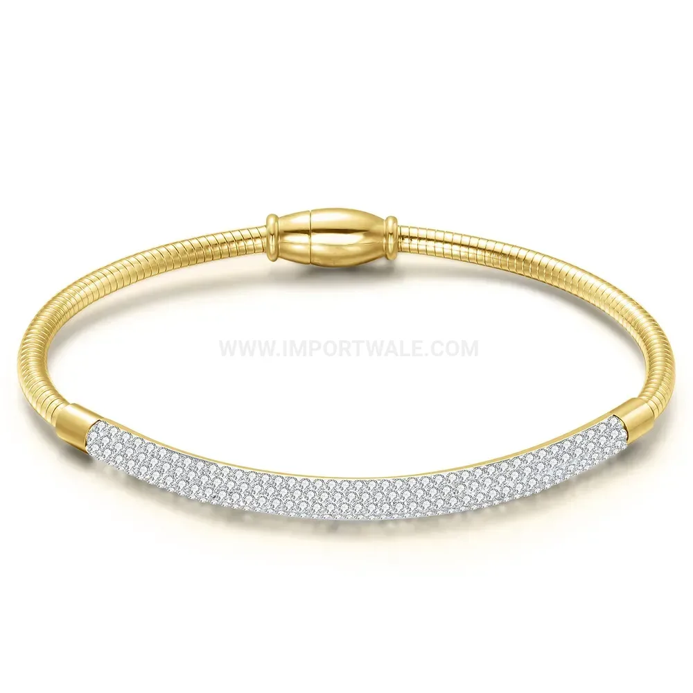 Triple Layer Snake Chain Stainless Steel Crystal Bangle with Magnetic Closure