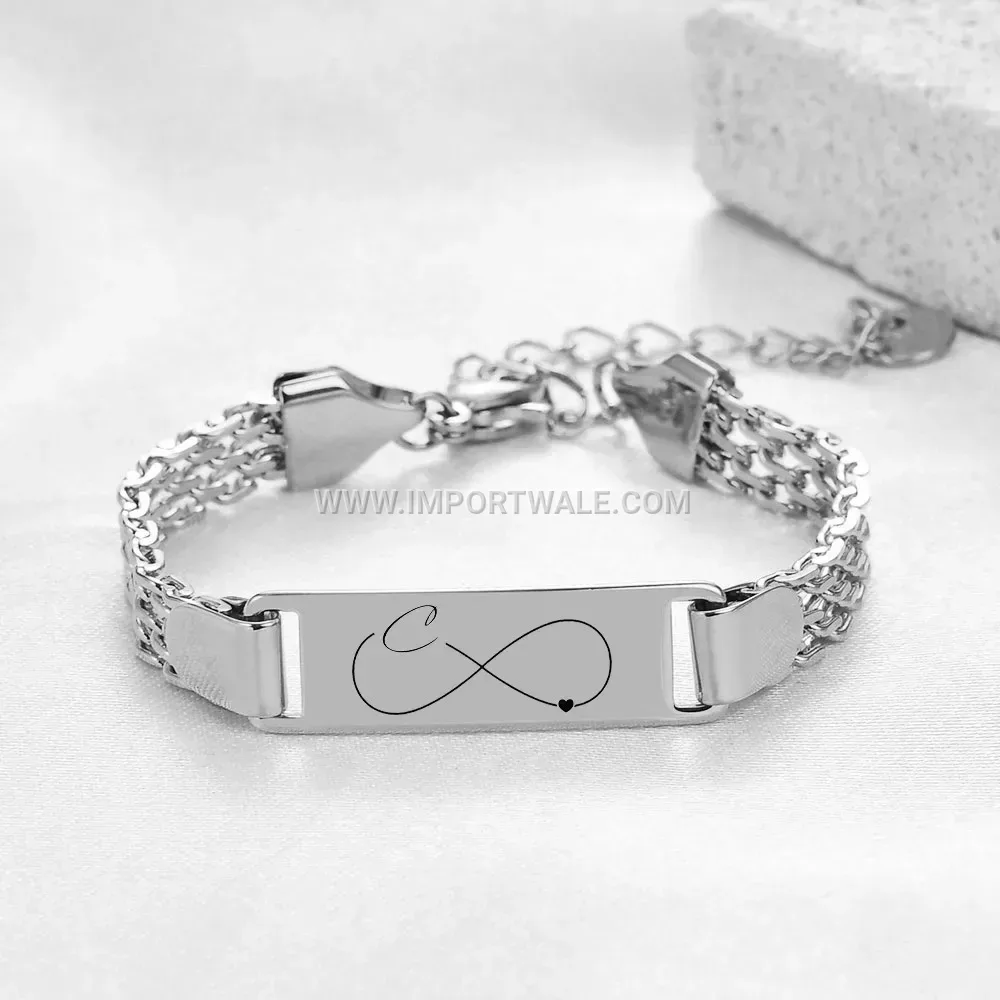 Stainless Steel Initial Heart Mesh Bangle Bracelet