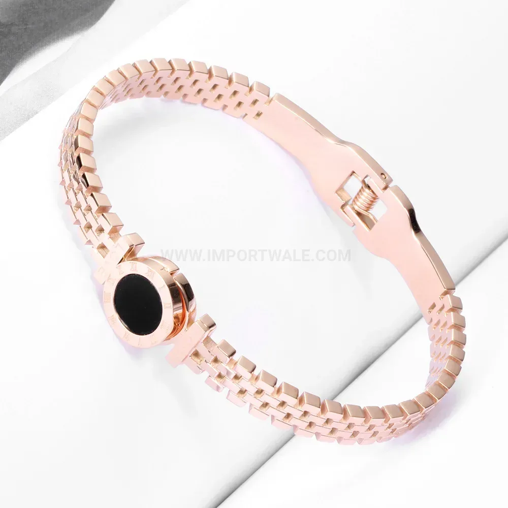 Fashion Roman Numeral Cutout Stainless Steel Bangle Bracelet