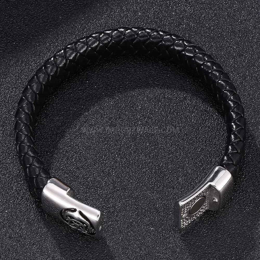 Modern Nautical Anchor Stainless Steel Leather Magnetic Bangle