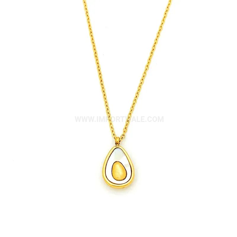 Gold Titanium Steel Avocado Teardrop Shell Pendant Clavicle Necklace