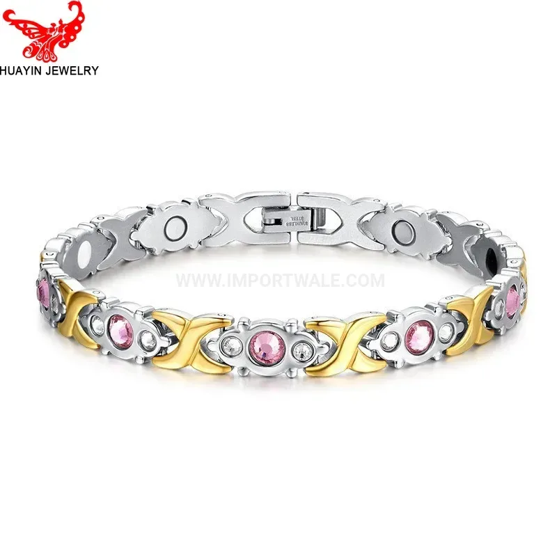 Modern Sparkling Zirconia Titanium Steel Bio Magnetic Bracelet