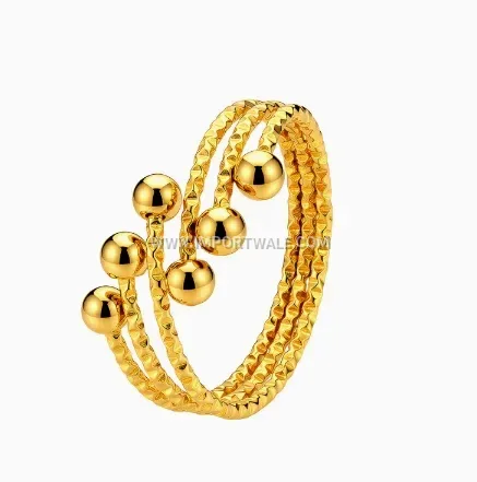 Embossed Bead Gold Plated Stainless Steel Adjustable Knuckle Ring