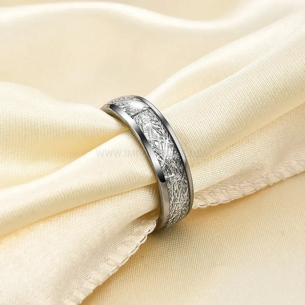 Fashion Textured Meteorite Pattern Metallic Steel Band Ring