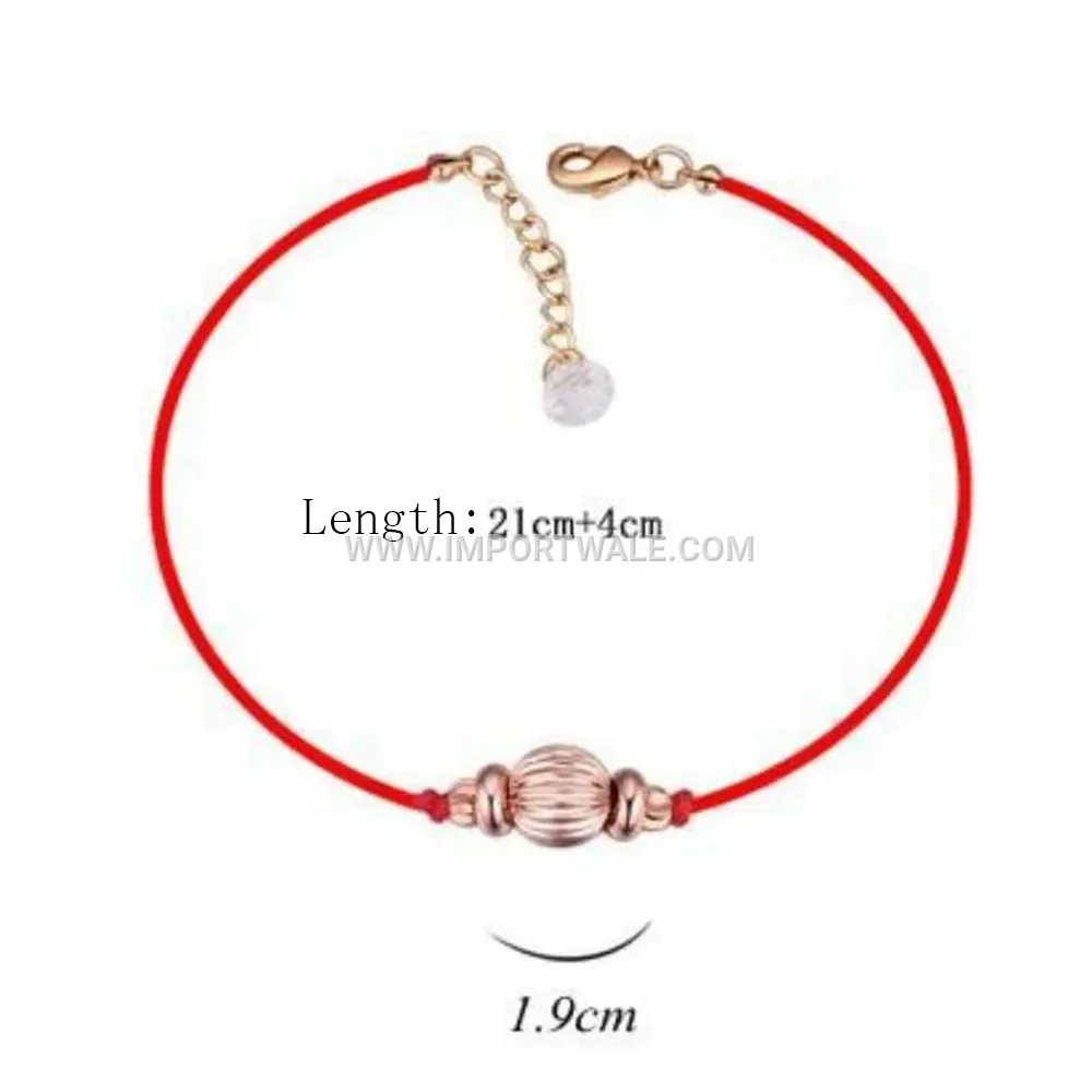 Minimalist Crystal Inlaid Red Thread Charm Bracelet