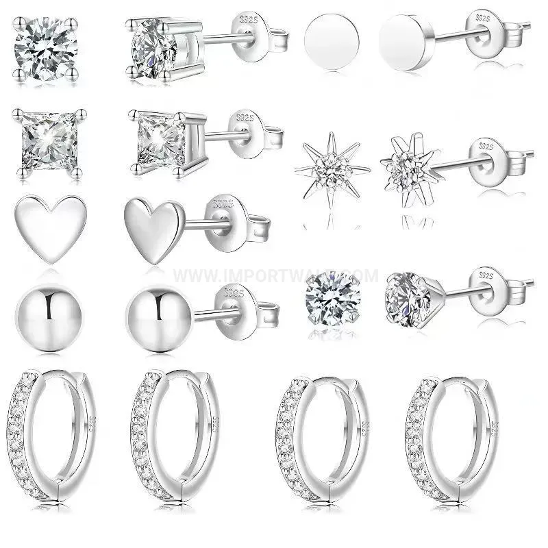 Fashion Vintage Zircon Heart Stainless Steel Cartilage Piercing Set