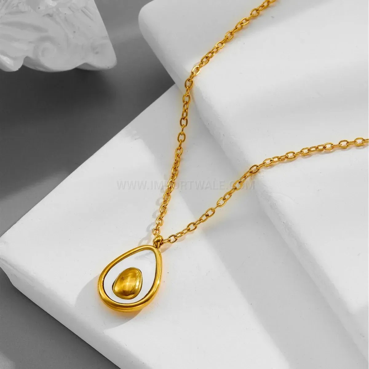 Modern Gold Plated Titanium Steel Avocado Pendant Cross Chain Necklace