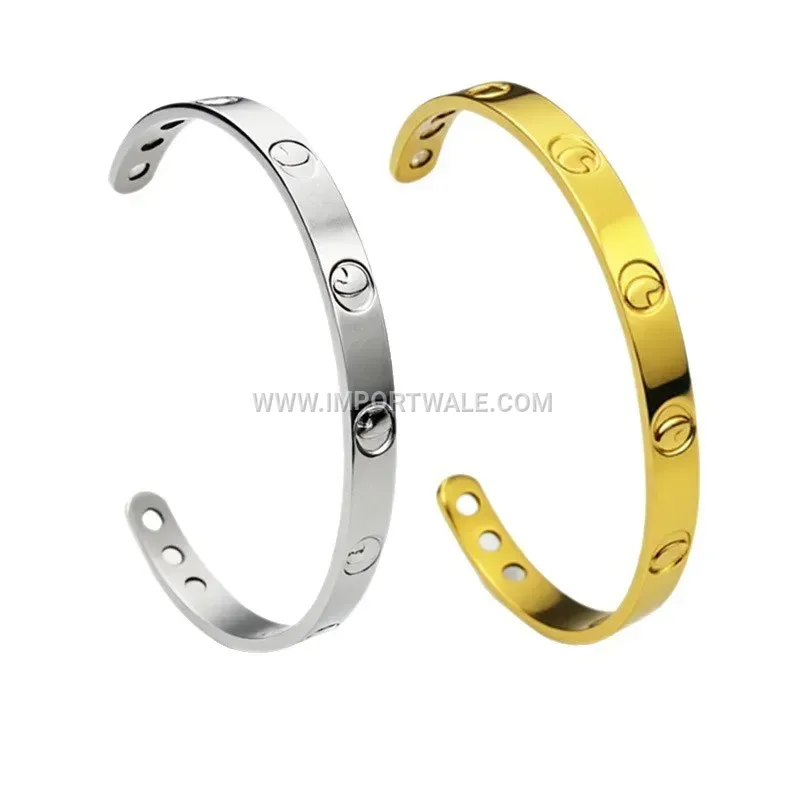 Sleek Stainless Steel Magnetic Open Cuff Bracelet