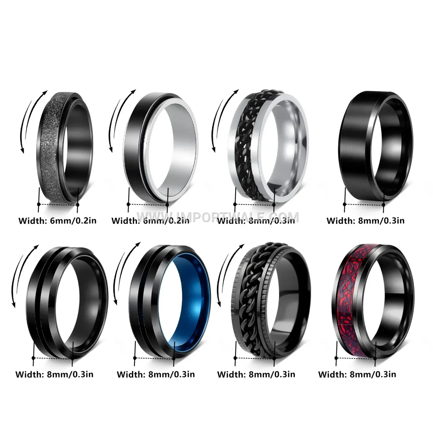 Frosted Chain Spinner Stainless Steel Ring Set