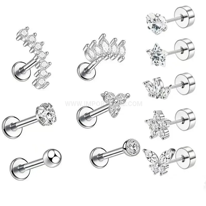 Stylish Vintage Titanium Steel Leaf and Floral Stud Piercing Set