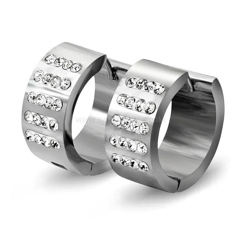 Chic Gold Plated Crystal Embedded Stainless Steel Huggie Earrings