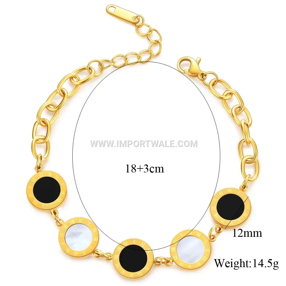 Stainless Steel Roman Numeral Shell Charm Bracelet