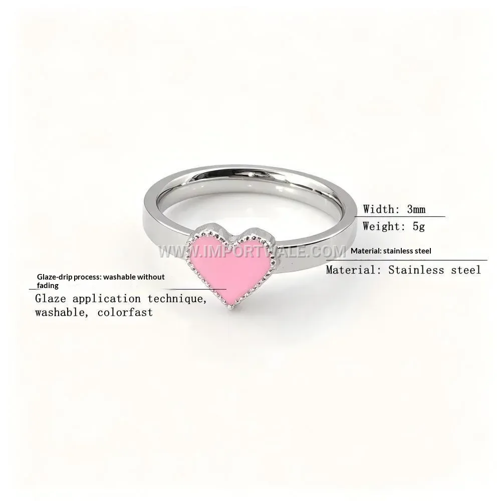 Three Dimensional Heart Stainless Steel Enamel Band Ring