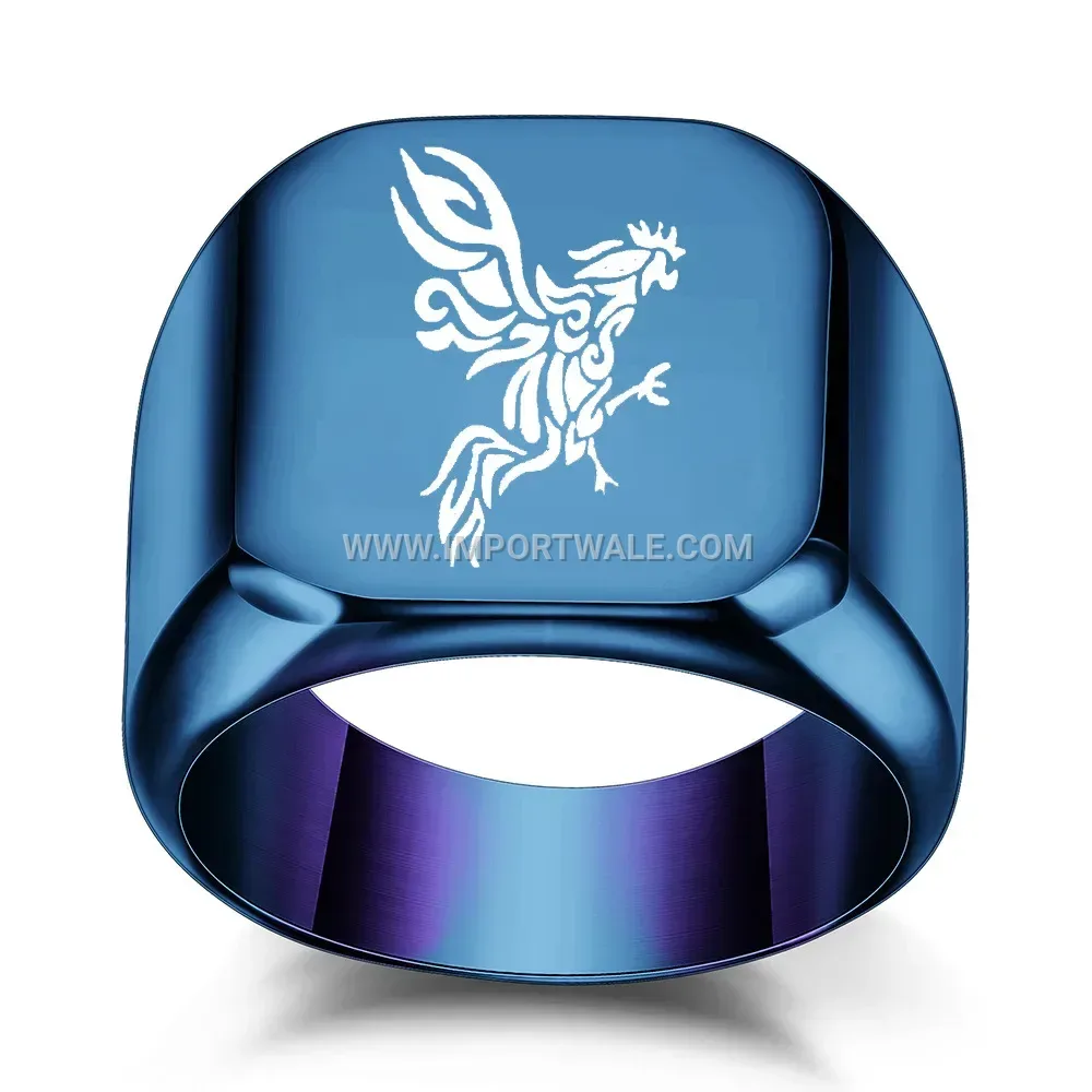 Rooster Motif Laser Engraved Square Stainless Steel Ring