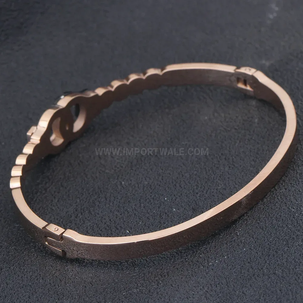 Stylish Rose Gold Stainless Steel Handcuff Bangle with Crystal Accents