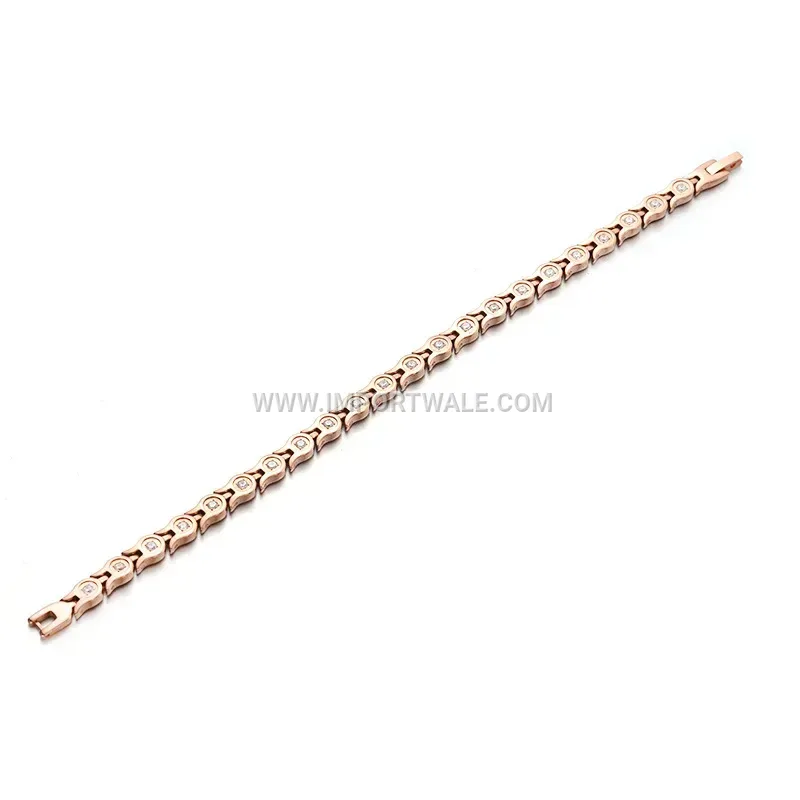 Rose Gold Titanium Steel Rhinestone Magnetic Energy Bracelet