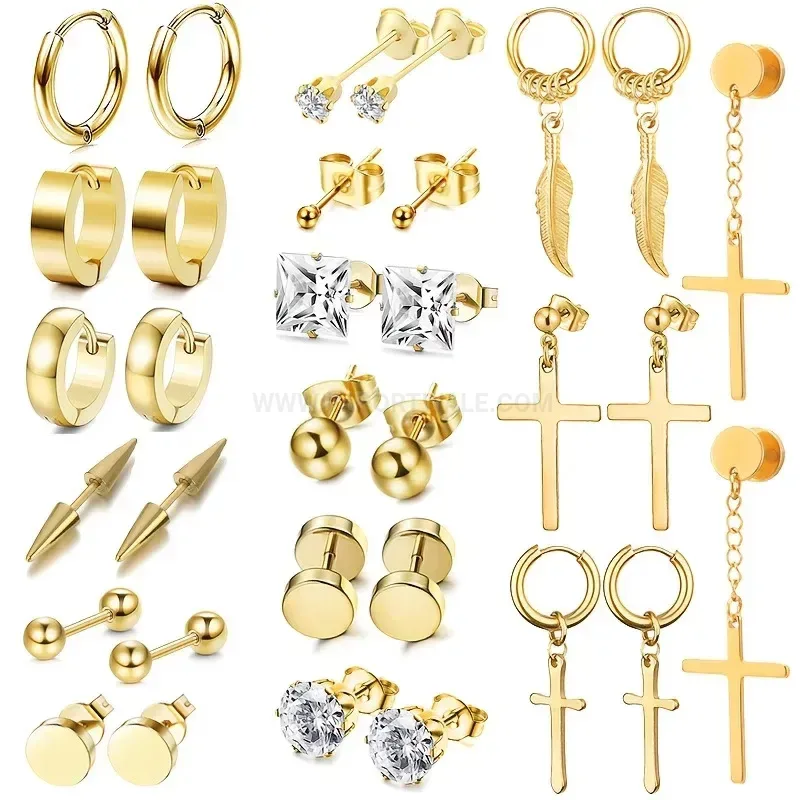 Bold Minimalist Geometric Stainless Steel Piercing Earring Set