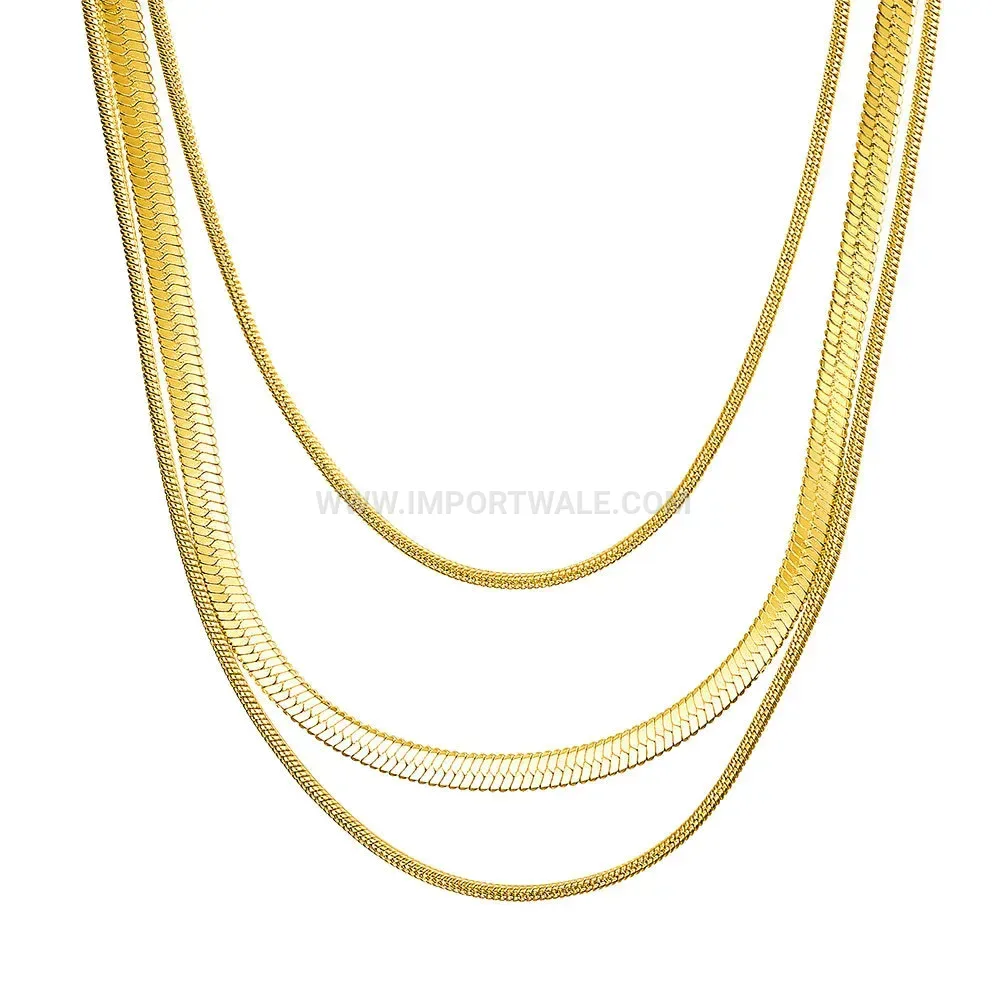 Triple Layer Flat Snake Chain Stainless Steel Choker Necklace
