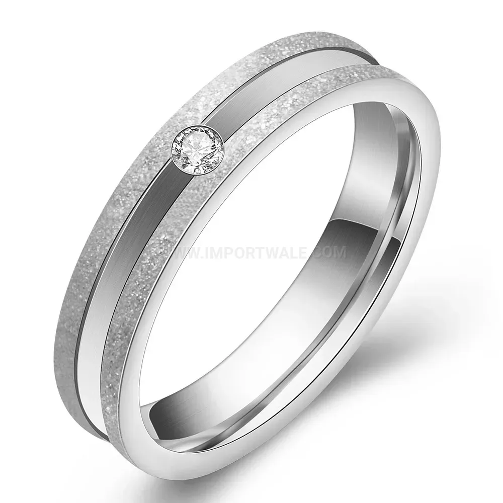 Chic Frosted Stainless Steel Crystal Inlaid Minimalist Band Ring