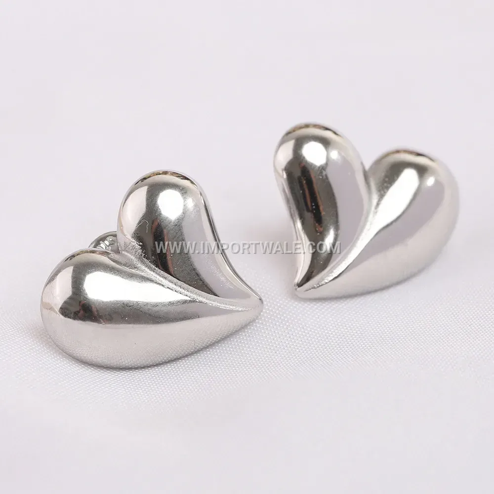 Two Tone Half Heart Stainless Steel Stud Earrings