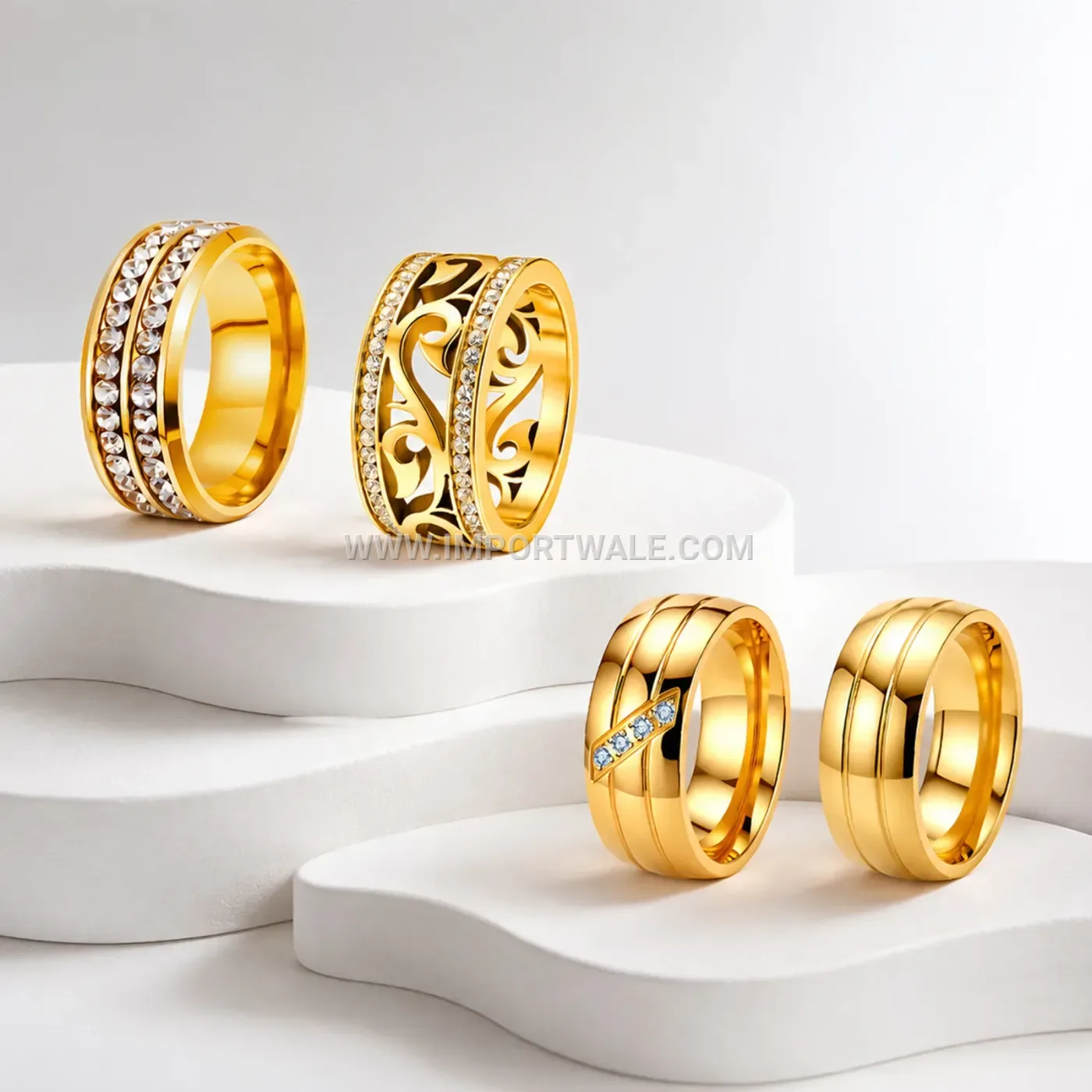 Double Row Rhinestone Wisteria Motif Stainless Steel Ring