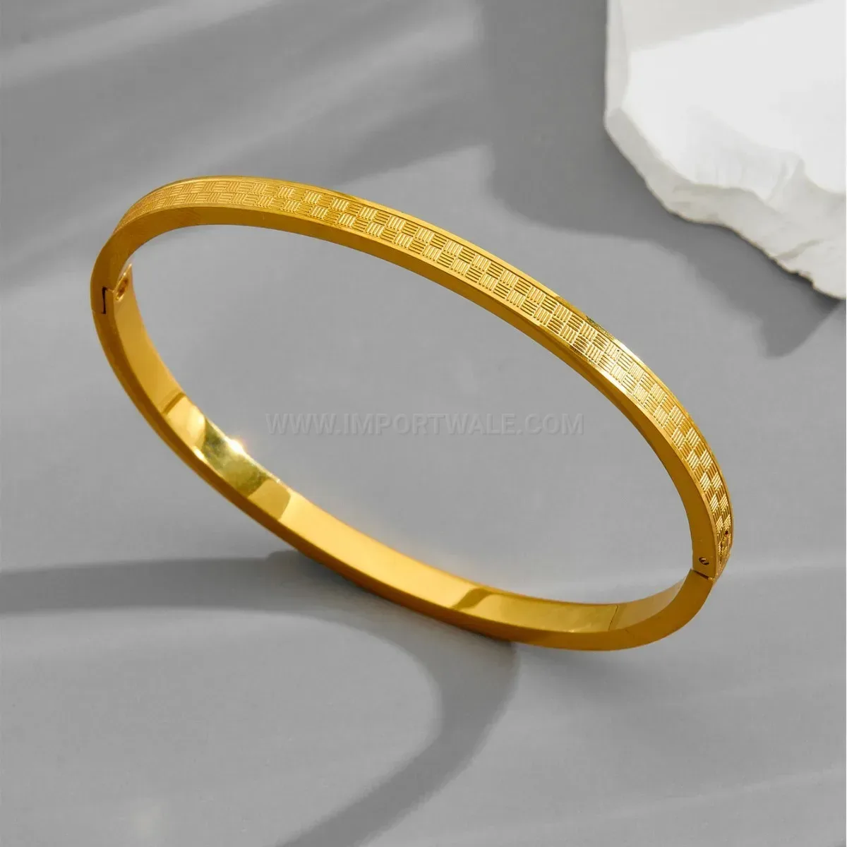 Premium Rhinestone Checkerboard Titanium Steel Bangle Bracelet