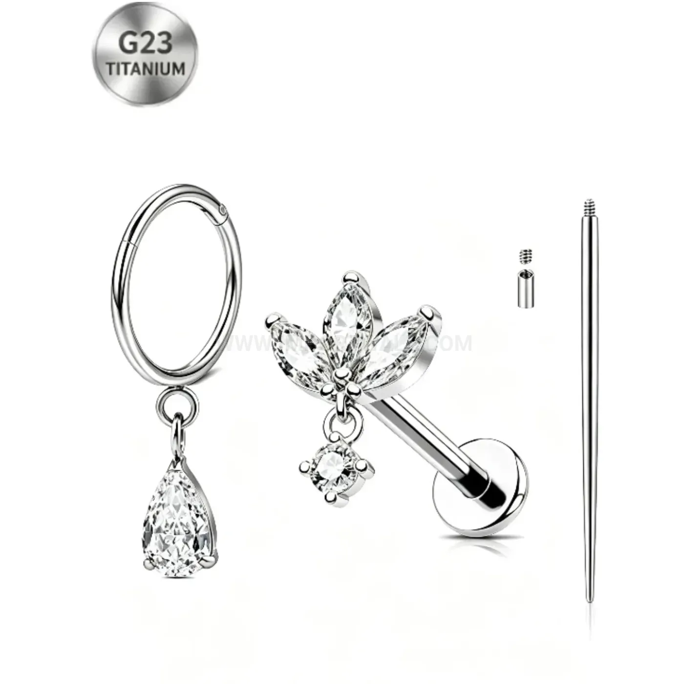 Bold G23 Titanium Internally Threaded Crystal Flat Back Piercing Stud Set