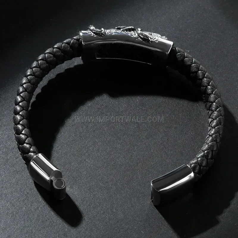Classic Scorpion Motif Stainless Steel Leather Men Wristband Bracelet