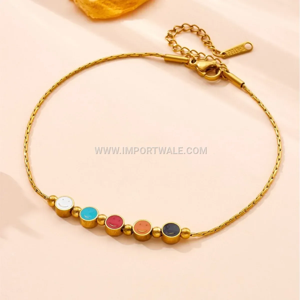 Multicolor Smiley Face Interlocking Ring Stainless Steel Anklet