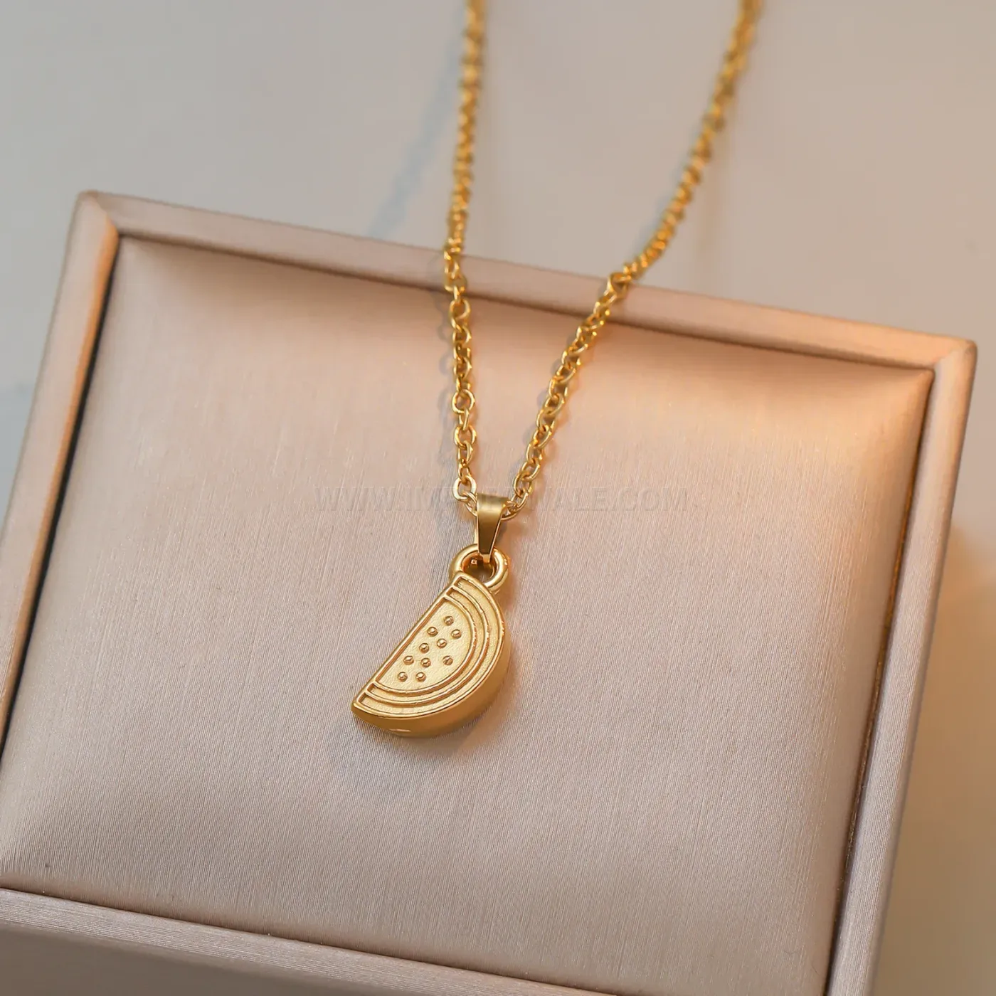 Designer Gold Plated Stainless Steel Watermelon Slice Pendant Chain Necklace