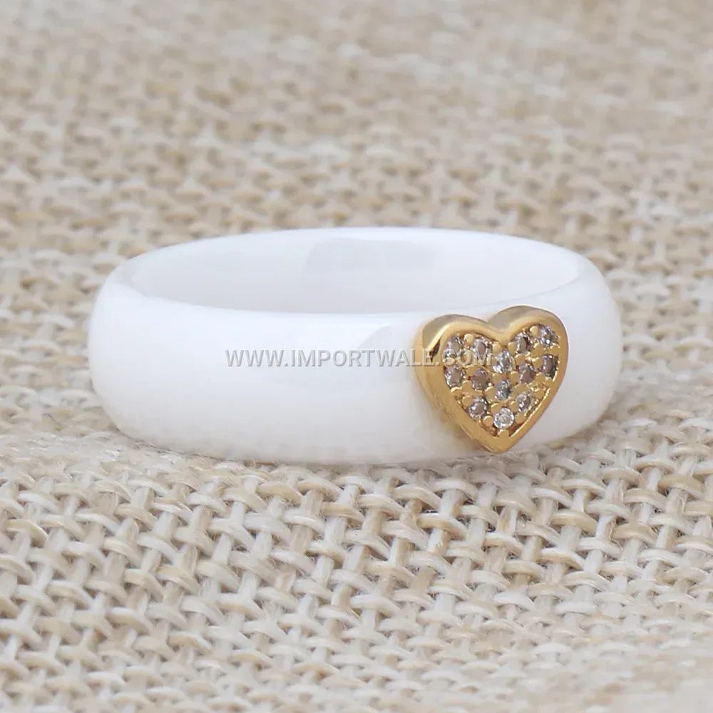 Minimalist Heart Zircon Micro-Pave Ceramic Titanium Couple Ring