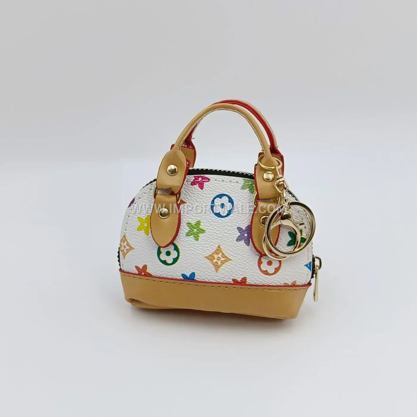Vintage Leather Shell Mini Handbag Charm Keychain