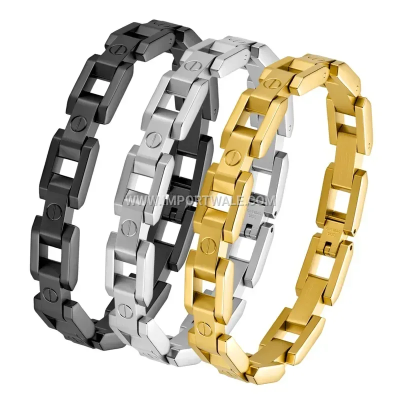 Adjustable Stainless Steel Nail Bangle with 18K Gold Plating