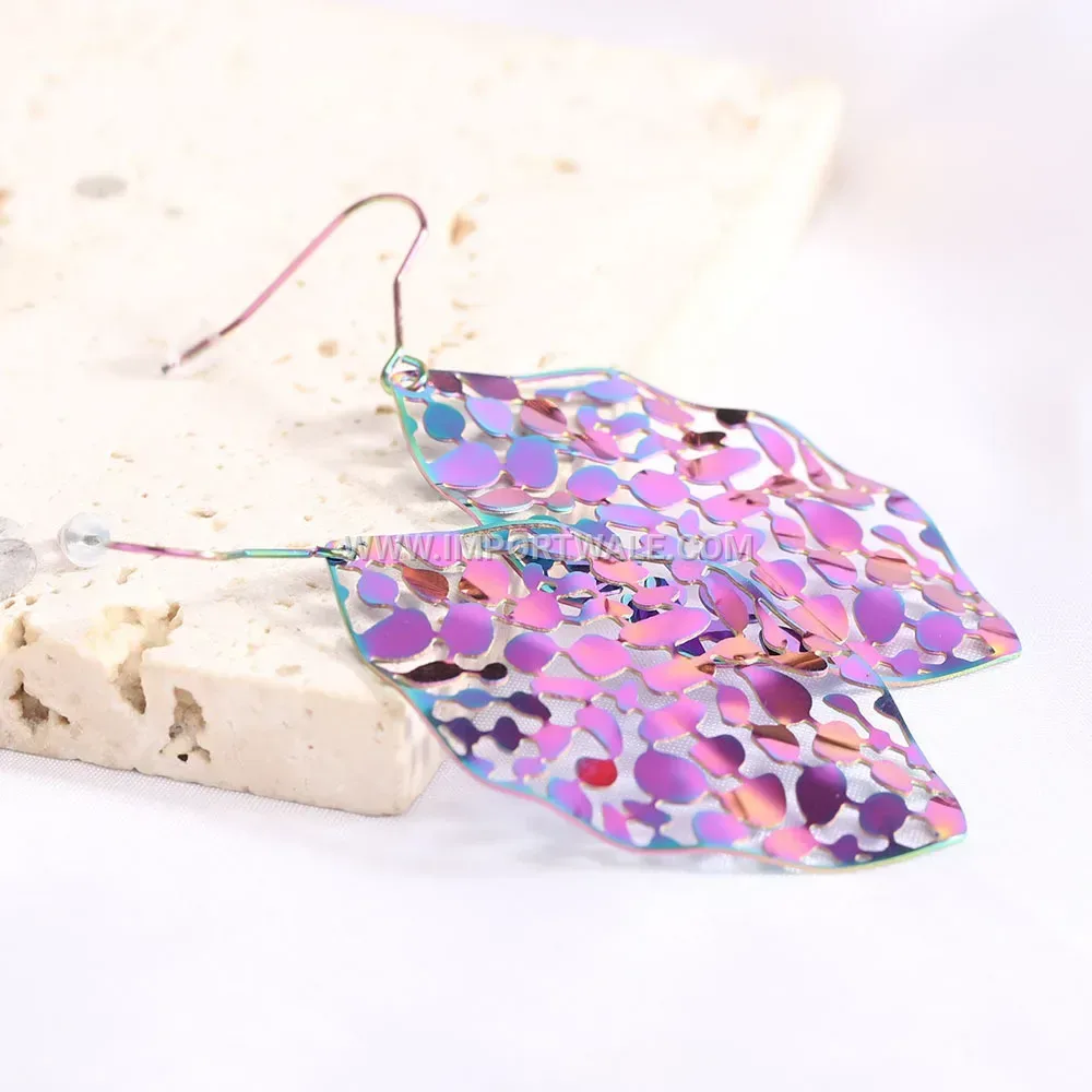 Cutout Leaf Stainless Steel Statement Stud Earrings